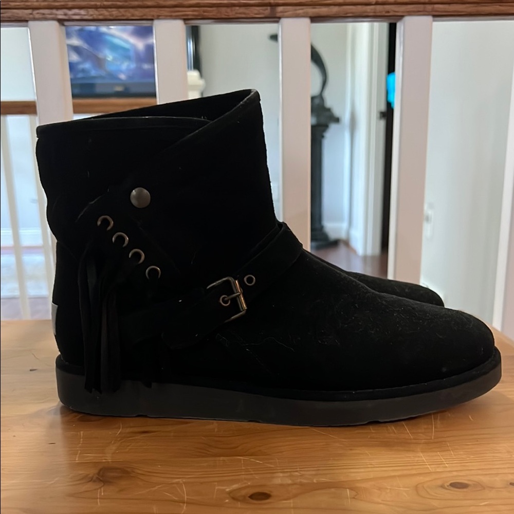 UGG Black Suede Boots with Fringe